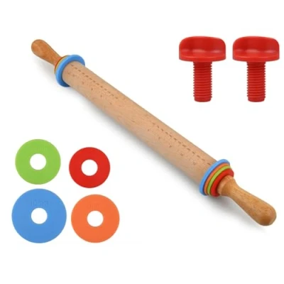 Afbeelding van ds. distinctive style deegroller met 4 instelbare dikteringen, 33,6 cm, van hout voor bakken, deeg, koekjes, cake, fondant, pizza en cakekorst