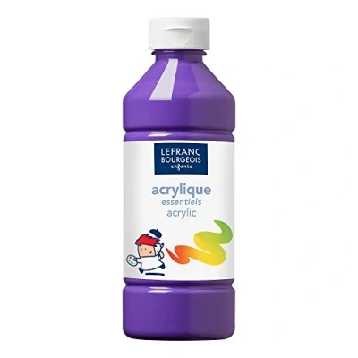 Afbeelding van Lefranc Bourgois 188530 Acrylverf, kinderverf, gebruiksklaar, droogt watervast op, geschikt voor alle ondergronden zoals hout, papier, karton, steen, gips, metaal, plastic, 500ml fles Violet