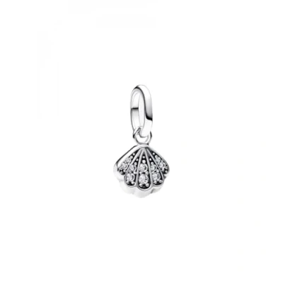 Afbeelding van Pandora 793855C01 Sparkling Shell Mini Dangle Charm Hangende bedel Bedels horloge Zilverkleur