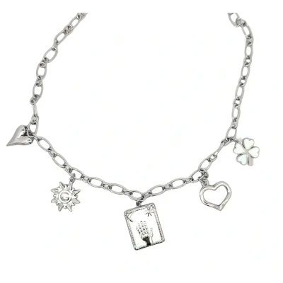 Afbeelding van Schakel ketting zilver met 5 bedels witte raise your hand in het midden