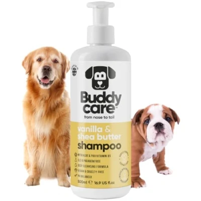 Afbeelding van Buddycare Vanille en sheaboter hondenshampoo hydraterende shampoo voor honden fris geurend met aloë vera pro vitamine B5 (500 ml)