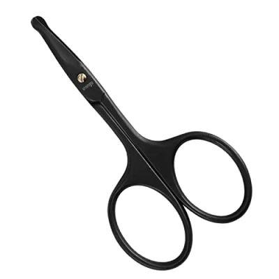 Afbeelding van LIVINGO 9CM Premium neushaarschaar, gebogen veiligheidsbladen met afgeronde tip voor het trimmen van kleine details gezichtshaar, oorhaar, wenkbrauwen (zwart)
