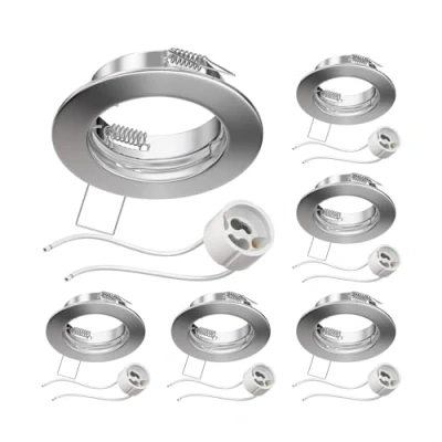 Afbeelding van ledscom.de 6 stuks plafond inbouwframe FERE chroom mat (LED/Halogeen/GU10/MR16/PAR16/50mm) incl. GU10 fitting