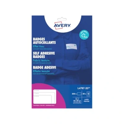 Afbeelding van Avery, 75 x 40 mm Zijde Acetaat Zelfklevende Naam Badge Wit, L4782 20