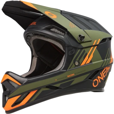 Afbeelding van O&#039;NEAL MTB Downhill Mountainbike helm, veiligheidsnorm EN1078, ventilatieopeningen voor luchtstroom en koeling, ABS buitenschaal, backflip helm Strike V.23 volwassenen zwart oranje olijf L