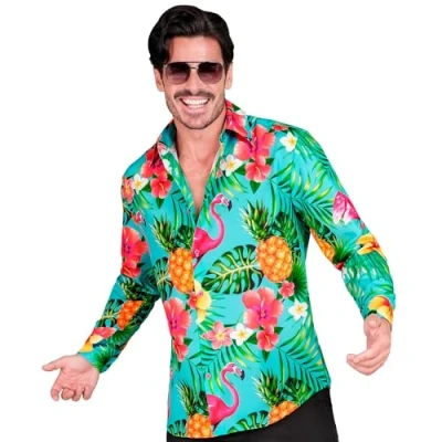 Afbeelding van Widmann Hawaii &amp; Carribean Tropisch Kostuum Tropical Holiday Overhemd Man Blauw Small / Medium Carnavalskleding Verkleedkleding