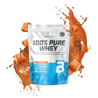 Afbeelding van BioTechUSA 100% Pure Whey Eiwitpoeder met BCAA en Glutamine Glutenvrij, Palmolievrij 21g Eiwit per portie, 454 g, Gezouten karamel