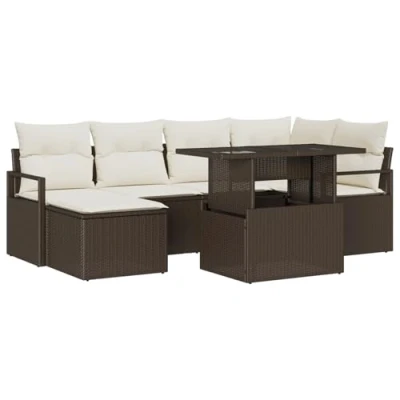 Afbeelding van vidaXL 7 Delige Tuin Sofa Set met Kussens Bruin Poly Rattan