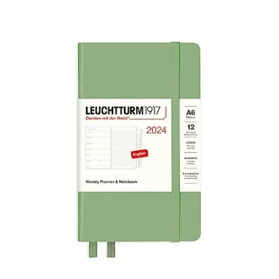 Afbeelding van LEUCHTTURM1917 367743 weekkalender &amp; notitieboek Pocket (A6) 2024, 12 maanden, salie, Engels