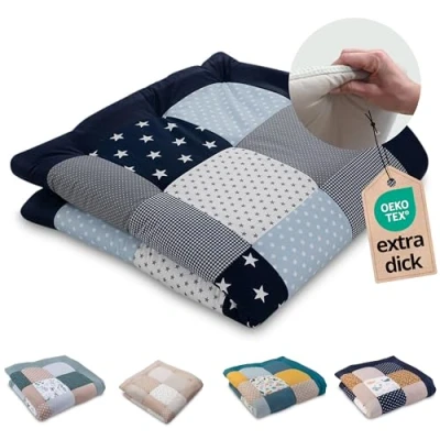 Afbeelding van ULLENBOOM ® kruipdeken l speeldeken in de maten 120x120 cm, ideaal speelkleed voor box I blauw lichtblauw grijs