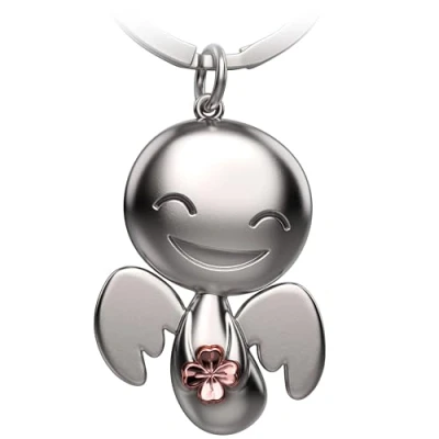 Afbeelding van FABACH Beschermengel sleutelhanger Happy met klaverblad geluksengel van metaal veel succes geluksbrenger auto engel hanger cadeau geluk geschenk geluksbrenger, Roségoud, 1,