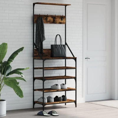 Afbeelding van Kledingrek met schoenenrek 70x34x184 cm gerookt eikenkleurig
