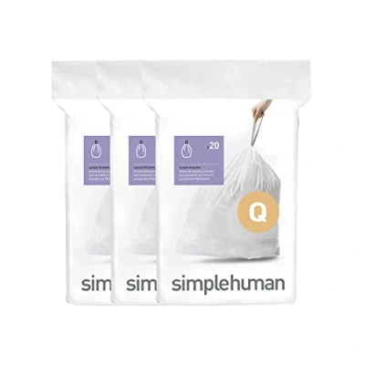 Afbeelding van simplehuman CW0264 code Q maatwerk afvalzakken, vuilniszakken, 50 65 liter, 3 x pak van 20 (60 afvalzakken), wit plastic