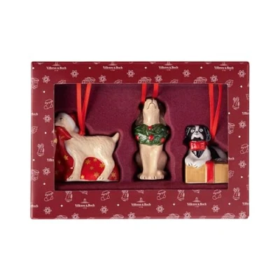 Afbeelding van Villeroy &amp; Boch Nostalgic Ornaments ornamentenset honden 3 dlg., 5 x 7,5 cm, figuren als boomversiering of hanger van hard porselein, gekleurd