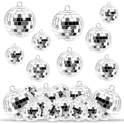 Afbeelding van Disco spiegelbal, 25 stuks, zilveren hangbal, discoballen, mini discobal, decoratie, kleine discoballen om op te hangen, voor kerstboom, party, bruiloft, decoratie