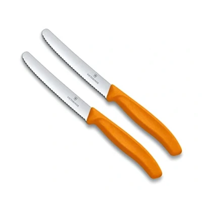 Afbeelding van Victorinox Keukenmessenset, 2 stuks, 11 cm, extra scherpe gekartelde rand, tafelmes, ergonomische handgreep, vaatwasmachinebestendig, set van 2, oranje