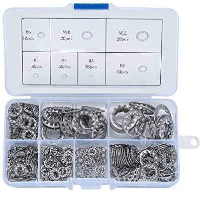 Afbeelding van Set van Getande Ringen, Borgschijven, Vulringen, M3/M4/M5/M6/M8/M10/M12 RVS Interne Lockring Sortiment Kit