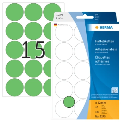 Afbeelding van Etiket HERMA 2275 rond 32mm groen 480stuks
