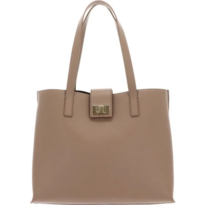 Afbeelding van FURLA Leren Handtas Schoudertas 1927 Soft Tote 36 Greige Taupe