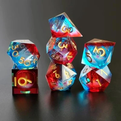 Afbeelding van Elifel DND dobbelstenen set drijfzand hars scherpe rand 7 stuk D &amp; voor veelvlakkige kerkers en draken Ttrpg Pathfinder RPG rollenspel met geschenkdoos