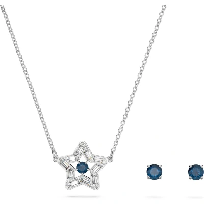 Afbeelding van Swarovski 5646762 Set Ketting + Oorknoppen Stella zilverkleurig blauw