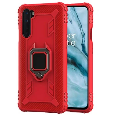 Afbeelding van TANYO Telefoonhoesje voor OnePlus Nord, TPU Siliconen Cover met 360 Kickstand, Schokbestendige Bumper Shell, Robuuste Armor Beschermende Hoesjes, Rood