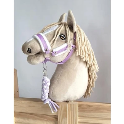Afbeelding van Hobby Paardenset: A3 halster met bont + touwtje. Set zonder paard. Wit paars.