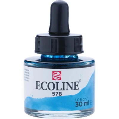 Afbeelding van Talens Ecoline Waterverf Flacon Van 30 Ml, Hemelsblauw (cyaan)