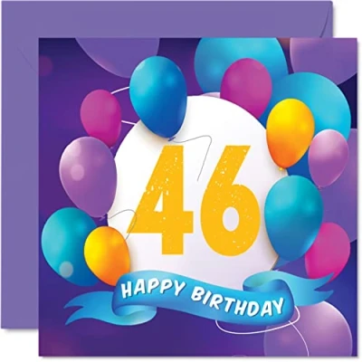 Afbeelding van 46e verjaardagskaart voor mannen vrouwen ballonfeest gelukkige verjaardagskaarten 46 jaar oude man vrouw broer zus mama papa tante oom beste vriend neef, 145 mm x verjaardag wenskaarten cadeau