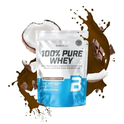 Afbeelding van BioTechUSA 100% Pure Whey Eiwitpoeder met BCAA en Glutamine Glutenvrij, Palmolievrij 21g Eiwit per portie, 454 g, Kokos Chocolade