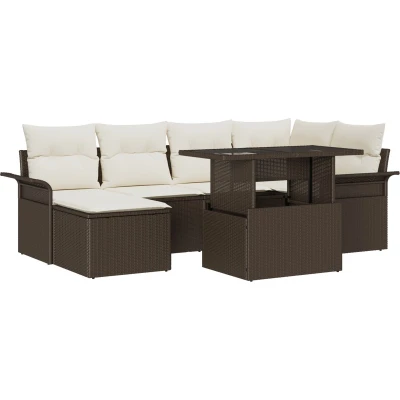 Afbeelding van vidaXL 7 delige tuin sofa set met kussens bruine poly riet