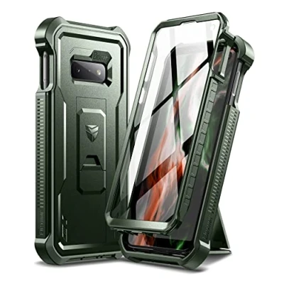 Afbeelding van Dexnor voor Samsung S10e hoesje, [ingebouwde schermbeschermer en kickstand] zware militaire bescherming schokbestendige beschermhoes Militair Groen