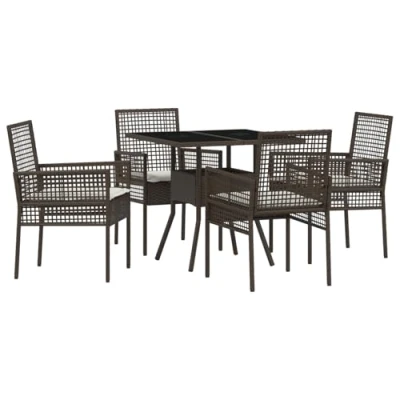 Afbeelding van vidaXL 5 delige tuin eettafelset Bruin Poly Rattan
