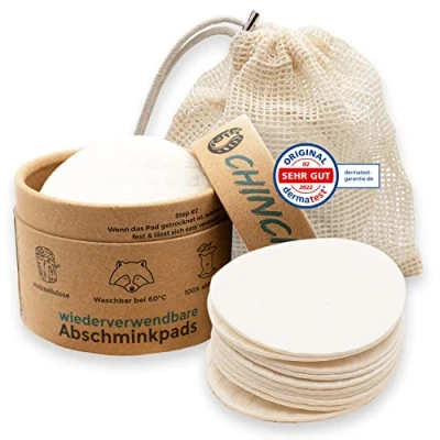 Afbeelding van Chinchilla® Herbruikbare wattenschijfjes 10 stuks Wasbare Zero Wase Duurzaam sponsdoek Wasbaar op 90 graden Houtpulp en katoen Incl. wasnetje opbergdoos