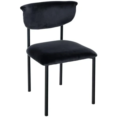 Afbeelding van CLP Gambell Eetkamerstoel klassiek met rugleuning zwart metalen poten velvet fluweel Fluweel/zwart