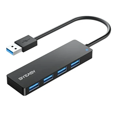 Afbeelding van USB Hub, BYEASY 4 poorts 3.0 Hub Ultra Slim Draagbare Splitter voor iMac Pro, MacBook Air, Mac Mini/Pro, Surface Notebook PC, Laptop, Flash Drives en Mobiele HDD (Leer Zwart)