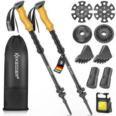 Afbeelding van KESSER® wandelstokken, telescopische aluminium met kurkgreep, 105 135 cm, trekkingstokken voor dames en heren, wandelen, nordic walking, trekking, skitochten bergsport