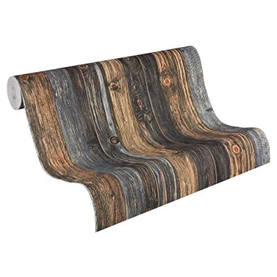 Afbeelding van A.S. Création 9086 12 Behang in Houtlook Elements Vliesbehang, Bruin Grijs Beige, 10,05m x 0,53m