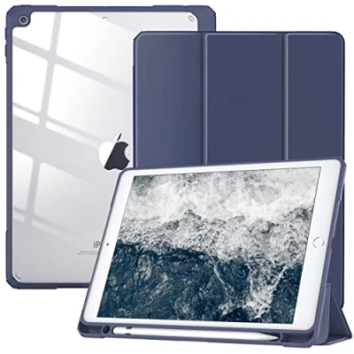 Afbeelding van TiMOVO Hoesje voor iPad 9e generatie 2021, 10,2 inch hoes met potloodhouder, slimme standaard beschermende transparante 9e/8e/7e (2021/2020/2019), marineblauw