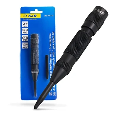 Afbeelding van S&amp;R automatische korrel 50 100 N, 130 mm, veerkorrels met 1 reservepunt, Cr V, gekartelde korrels, robuuste duurzame volledig metalen uitvoering, voor metaal, hout, steen, kunststof enz