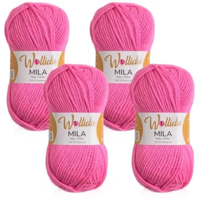 Afbeelding van Wollidu Mila garen voor haken en breien, 4 x 50 g/133 m, breigaren, 100% polyacryl, haakgaren, Candy Pink