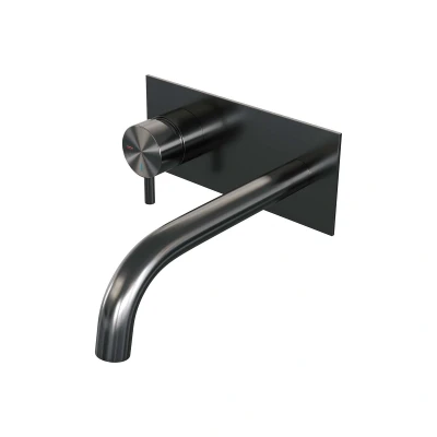 Afbeelding van Brauer gunmetal Edition Wastafelmengkraan inbouw gebogen uitloop rechts hendel kort smal afdekplaat model B2 PVD geborsteld