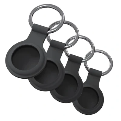 Afbeelding van JT Berlin Sleutelhanger voor de Apple AirTags set van 4 (AirTags hanger siliconen, weer en alledaagse bestendig, hoogwaardige sleutelring) zwart