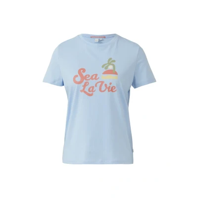 Afbeelding van QS Tshirt print, Dames, Maat: Medium, Hellblau