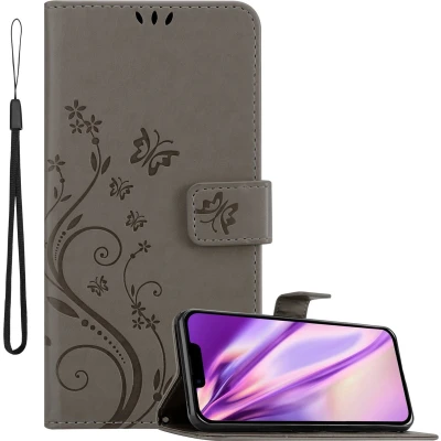 Afbeelding van Cadorabo Hoesje geschikt voor Apple iPhone 14 in Bloemen GRIJS Beschermhoes Case Cover magnetische sluiting