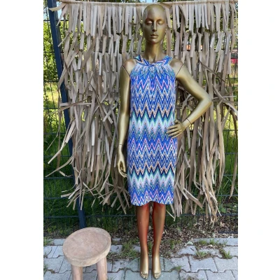Afbeelding van Halterjurk Costa Zigzagprint Blauw Multicolor One Size (36 t/m 40/42)