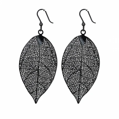 Afbeelding van Lange Oorbellen allergievrij zwart blad filigraan Charme Bijoux