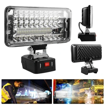 Afbeelding van Accu led werklamp voor Makita 18 V 48 W bouwlamp, draagbare heldere spot, draadloze schijnwerper, bouwplaatslamp met USB opladen (geen accu), 7 inch