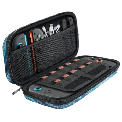 Afbeelding van TiMOVO Switch 2 hoes, EVA harde schaal voor Nintendo 2, reisetui slaat 10 speelkaarten, etui met netvak accessoires, gouden textuur