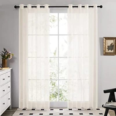 Afbeelding van Deconovo Voile Gordijn met Oogje Transparante Eenkleurig Sjaal voor Woonkamer in Polyester 2 stuks Crème 140x229cm